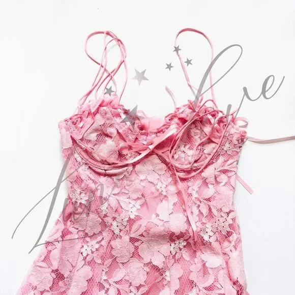 FOR LOVE & LEMONS Kate Mini Floral Dress in Pink NWT